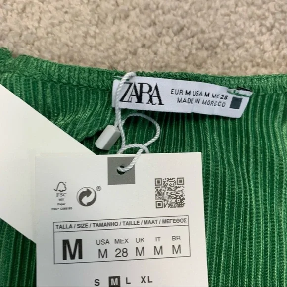 Zara green ruffle pleated V-Neck long sleeve blouse Sz M NWT - Picture 5 of 10